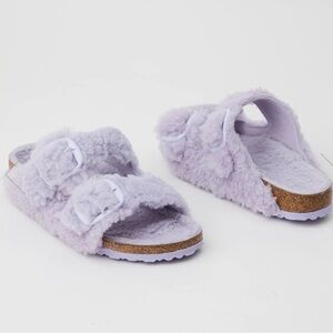 NWT Birkenstock Arizona Big Buckle Teddy Purple Fog Shearling Narrow